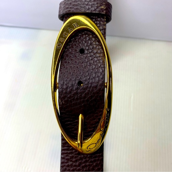 Mens Oscar De La Renta Leather Belt Brass Buckle Distressed Adjustable Accessory Belts